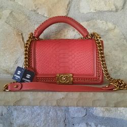 Desinger Red Python New Medium Boy Flap Top Handle Bag