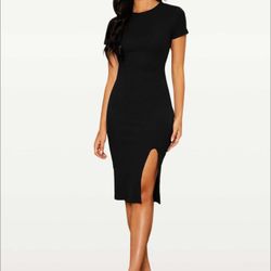 Black Ribbed Bodycon Midi Dress