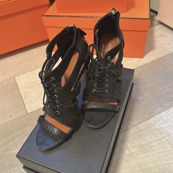 Rebecca Minkoff Black Lace Up Open Toe Heels