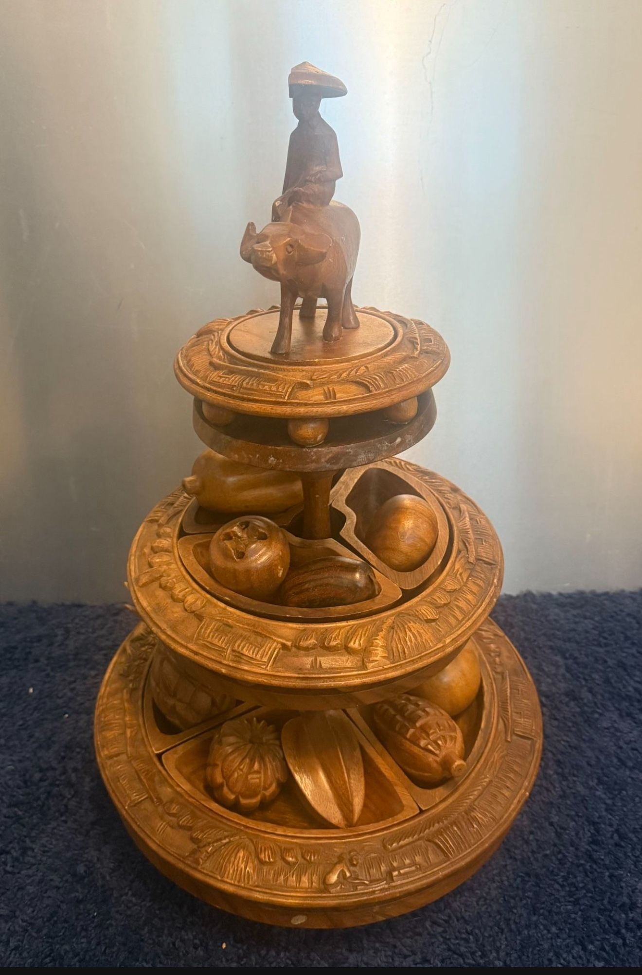 Vintage Wood Lazy Susan With Fruit