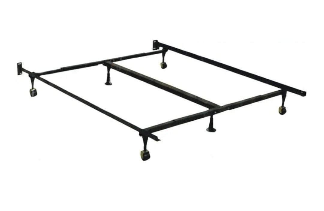 Adjustable Metal Bed Frame with Wheels - Fits Twin, Full Or Queen