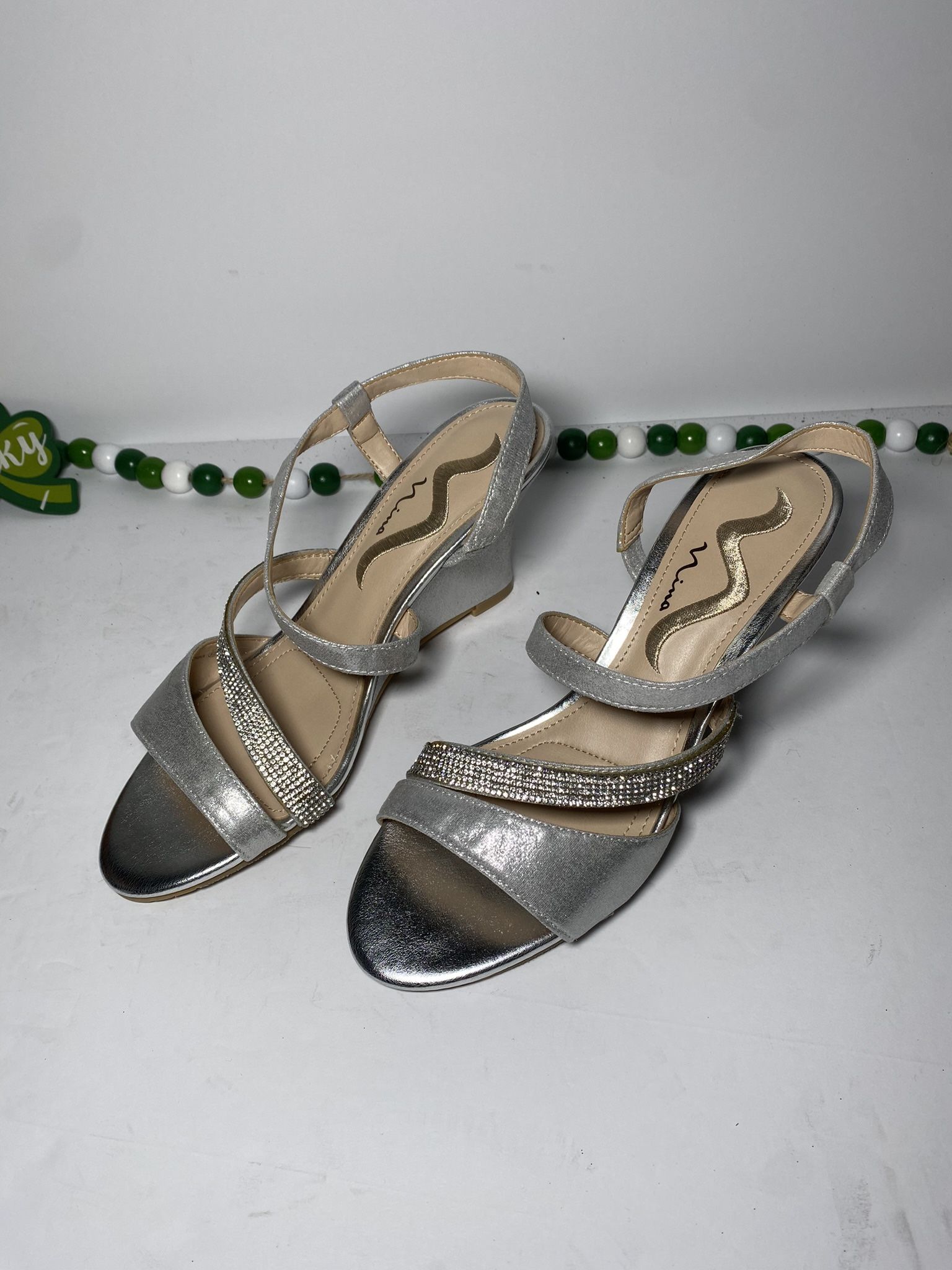 Women’s Silver Dress Party Wedge Heels Size 6.5