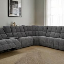 Brand New Grey Super Plush Chenille Power Reclining Sectional Sofa 