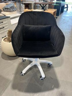 Adjustable High Vanity Chair with Pillow Velvet Swivel Desk Chair with Wheels