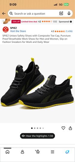 SPIEZ Men's 11 Unisex Safety Shoes with Composite Toe Cap, Puncture Proof Breathable Work Shoes for Men and Women, Slip on Fashion Sneakers for Work a