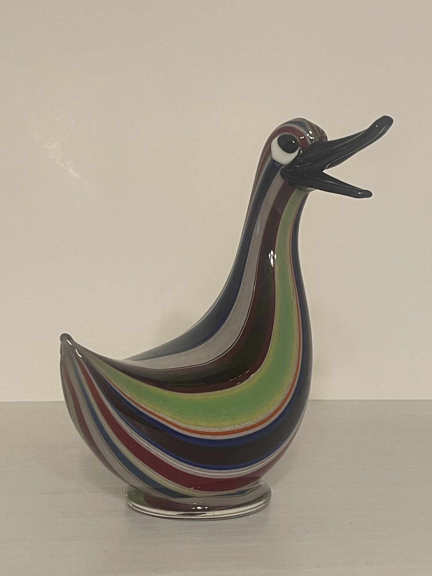 Murano Glass Duck Open Mouth Multicolor 7.5” tall