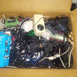 Big box of Cables, power supplys, apple stuff, surface pro stuff, Google home, .ect