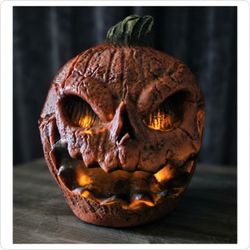 Animated Talking & Light-Up Jack-O-Lantern Skull Pumpkin Halloween Prop