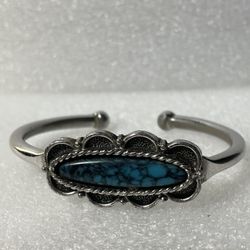 Emmons Faux Turquoise Silver Tone Cuff Bangle Bracelet 