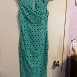 Hell bunny Teal Polka Dot Pencil Dress