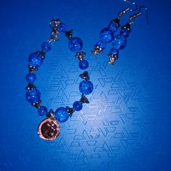 New Blue Glass Bead Bracelet Earrings Set