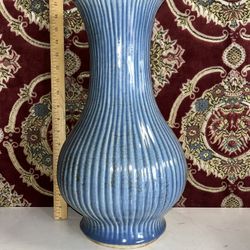 Chinese Blue Glazed Melon Shaped Vase 