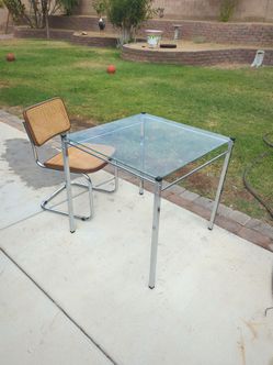 Glass Top Chrome Dining Table with Cane Chair