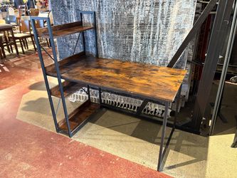 Industrial Style Computer Desk with Integrated Shelves and Outlegs
