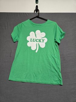St Patrick's Day Lucky Shamrock Graphic T Shirt Green Women M