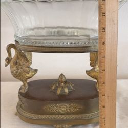 Glass and bronze centerpiece with swan figures