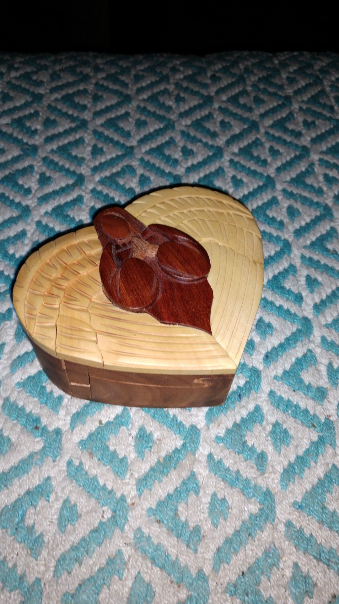 Hand carved puzzle jewelry box. Great condition!