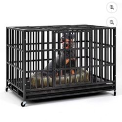 TIME RAY Heavy Duty 48 Inch Dog Crate, Indestructible High Anxiety Indoor/Outdoor Cage with Wheels a $150
