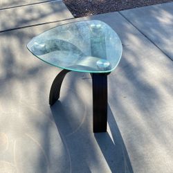 Mid Century Modern "Guitar Pick" Glass Side Table - Espresso Wood