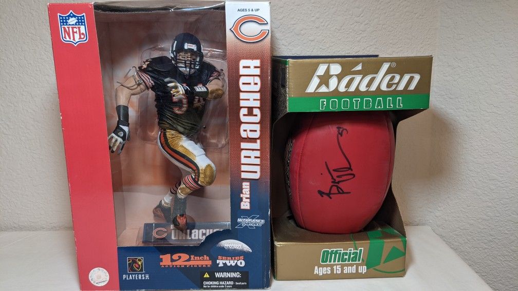 Brian Urlacher Autographed Football with 12 Inch NFL Figure