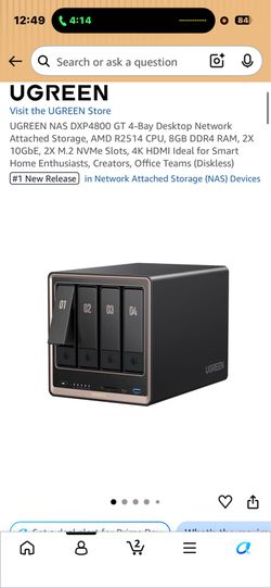 UGREEN NAS DXP4800 GT 4-Bay Desktop Network Attached Storage,