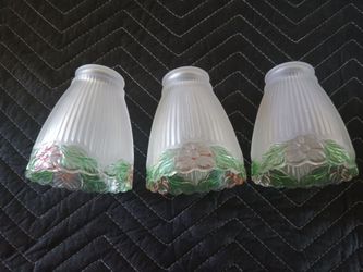 Frosted Glass Lamp Shades with Floral Border – Set of 3