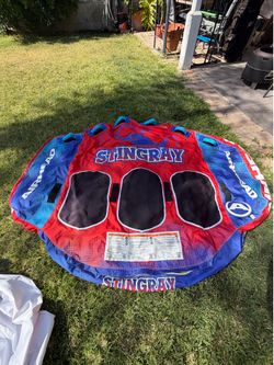 Airhead Stingray 3-Person Towable Water Tube - Red Blue White - Great for Summer Boating Fun