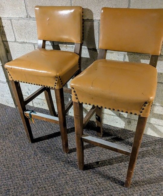 Vintage Leather Studded Bar Stools