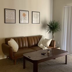 Brown Faux Leather Couch