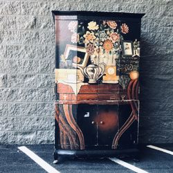 Unique, One Of A Kind, Customized Decoupage Vintage Cabinet. Great Conversation Piece.