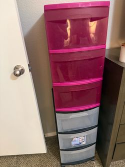2 Plastic 3-Drawer Storage Carts – Clear & Pink