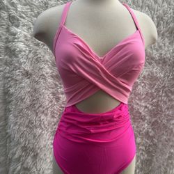Eomenie Pink One Piece two tone Swimsuit set size Small 