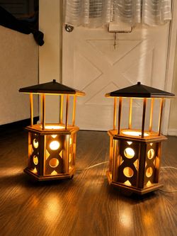 Pair of Wooden Lantern Table Lamps – Unique Rustic Decor