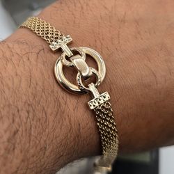 10k Gold Designer Style Mesh Link Bracelet Pulsera De Oro 10kt