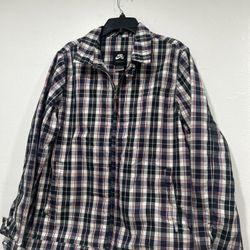 Nike SB Lightweight Jacket Mens Large Blue White Red Plaid Full Zip Adult