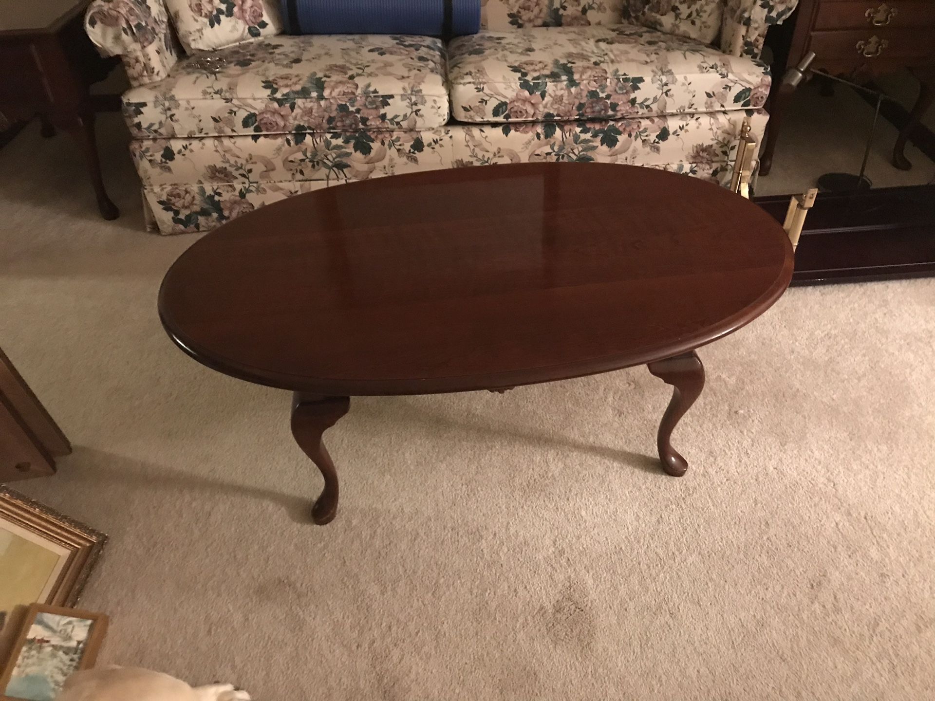 Cherry Oval Coffee Table & End tables- one drawer (Thomasville?)