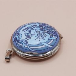 Vintage Michaela Frey Locket Pendant, Blue Floral, chip on edge