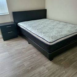 NEW QUEEN-SIZE SET - BED FRAME + NIGHTSTAND. - .MATTRESS SOLD SEPARATELY.