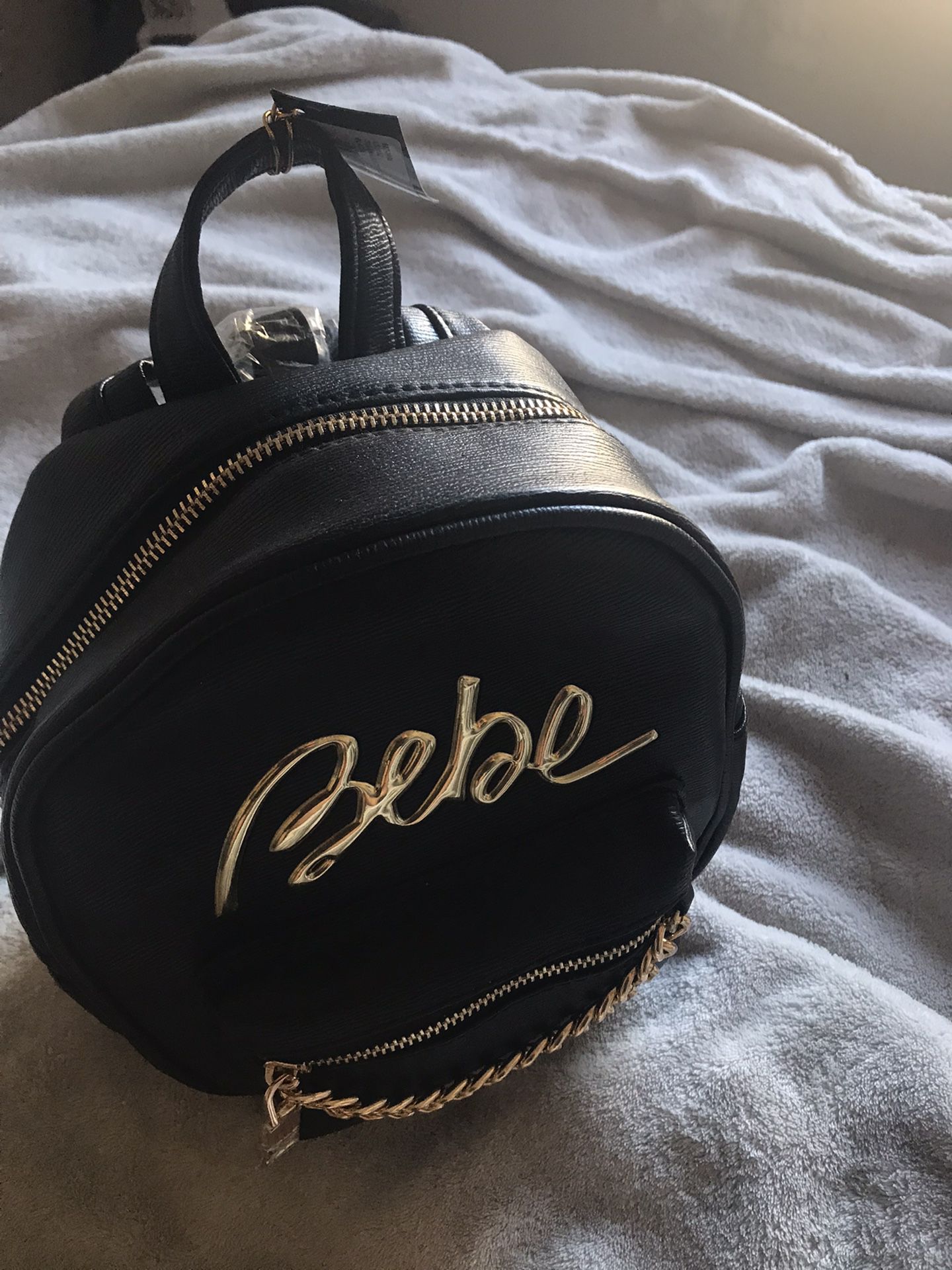 Bebe Mini Backpack w/Gold Chain (Black)