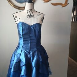 Steppin' Out Blue Strapless Ruffle Dress Size 9/10