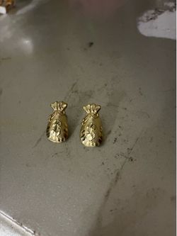 10K Gold Nugget Money Bag Earrings