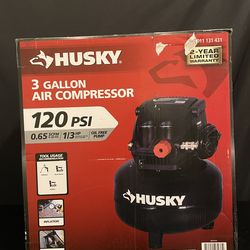 Husky 3 Gal. 120 PSI Portable Electric Oil-Free Light Duty Pancake Air Compressor with Fold Down Handle and 1-Quick Coupler