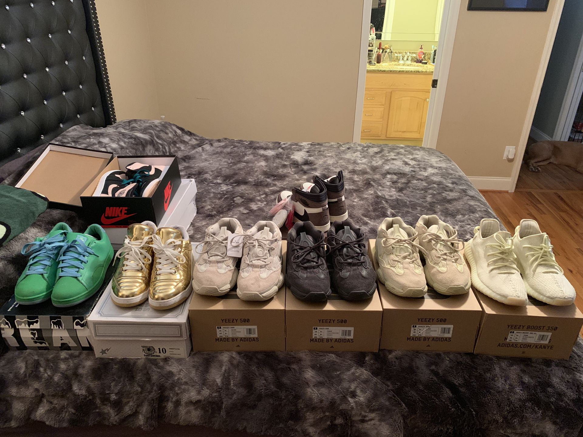 Yeezy, bape, Travis Scott, ice cream. All size 10 for sale 350 boost, yeezys 500