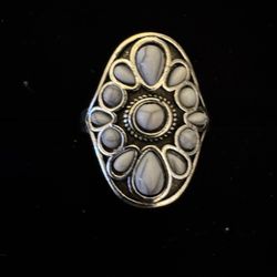 Elegant Silver Marble Stone Ring