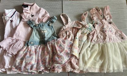12 Month Baby Girl Dresses And Overalls Oshkosh Tommy Hilfiger Tops 2 pairs of jeans 12-18 months