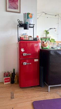red KRIB KING mini refrigerator