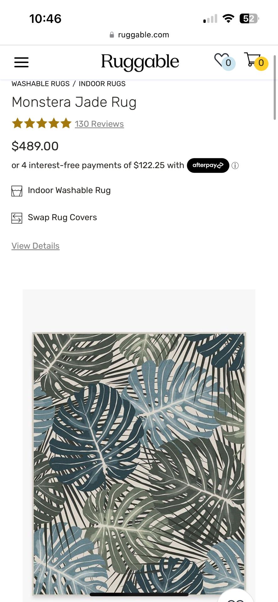 Ruggable 8’ x 10’ Area Rug With Rug Pad Monstera Print for Sale in