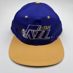 Vintage 90s Utah Jazz OG Throwback Logo NBA Two-Tone Purple SnapBack Hat Pearson