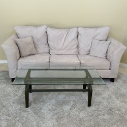 Comfy 3-Seater Couch + Glass Coffee Table 