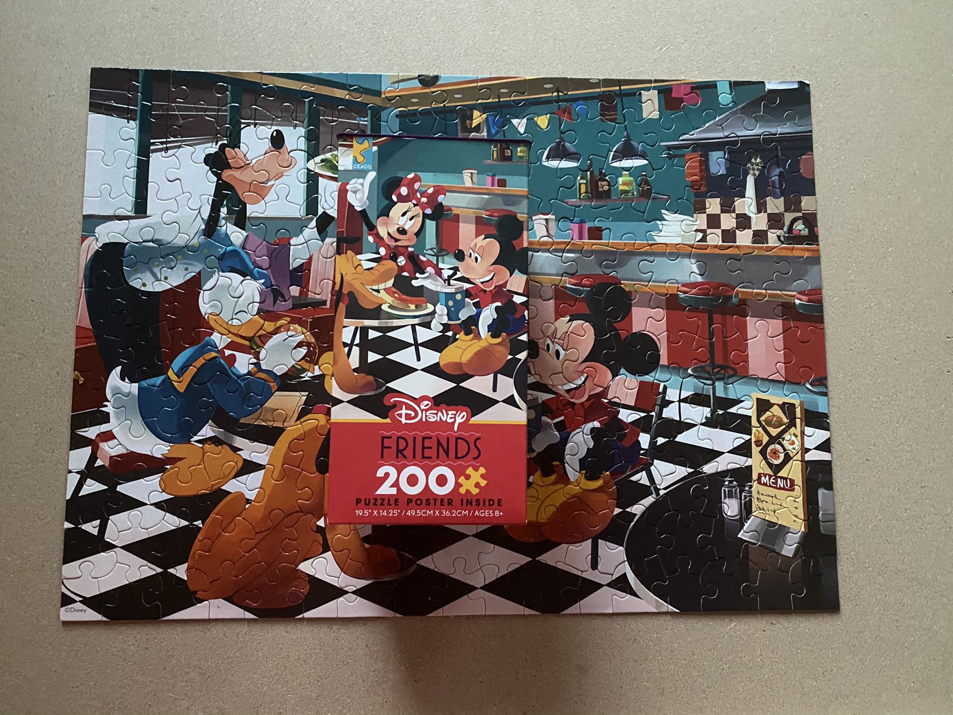 Disney Friends Minnie and Mickey Mouse Diner Puzzle 200 Pieces.  